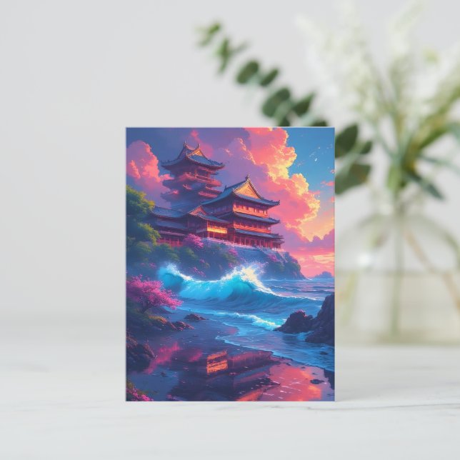 Dreamwave-Pagode am Meer Postkarte (Stehend Vorderseite)