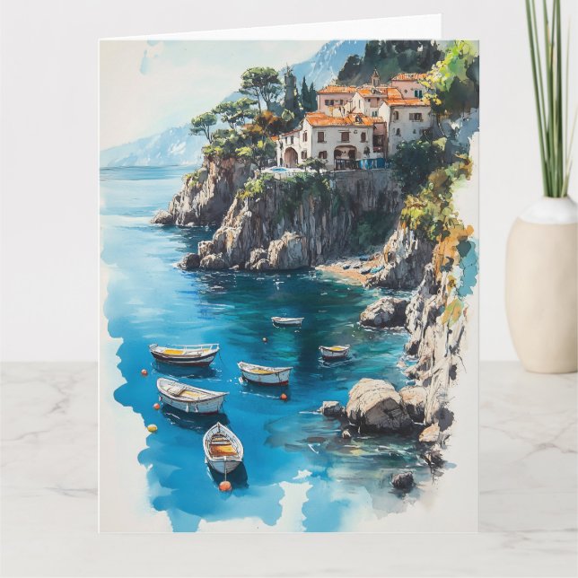Dreamy Amalfi Küste: Design der Aquarellmalerei Karte (Vorderseite)