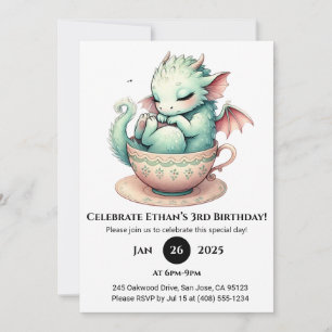 Dreamy Baby Dragon im Vintagen Teacup Geburtstag Einladung