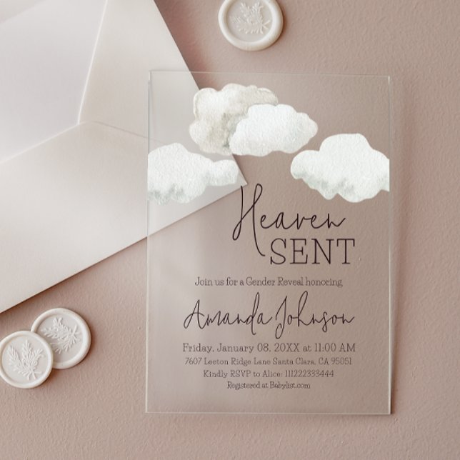 Dreamy Beige Heaven Sent Gender Reveal Acryleinladungen (Von Creator hochgeladen)