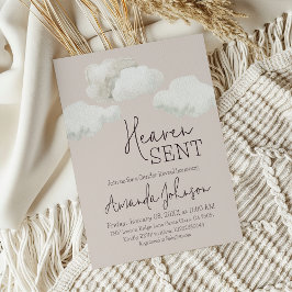 Dreamy Beige Heaven Sent Gender Reveal Einladung