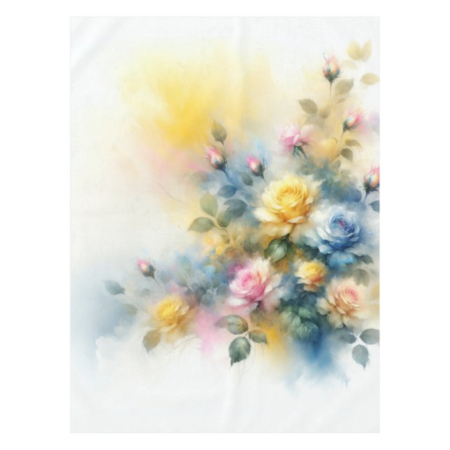 Dreamy Blau, Gelb und Rosa Rosen Wasserfarbe Tischdecke (Vorderseite)