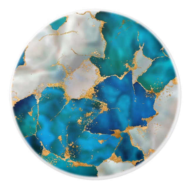 Dreamy Blue, Aquamarin, Perle und Gold Keramikknauf (Vorderseite)