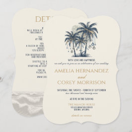 Dreamy Blue Beach mit Details zum Hochzeitsempfang Einladung