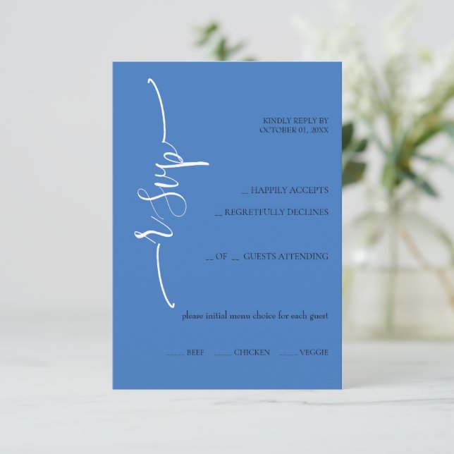 Dreamy Blue Calligraphy  RSVP Karte (Stehend Vorderseite)