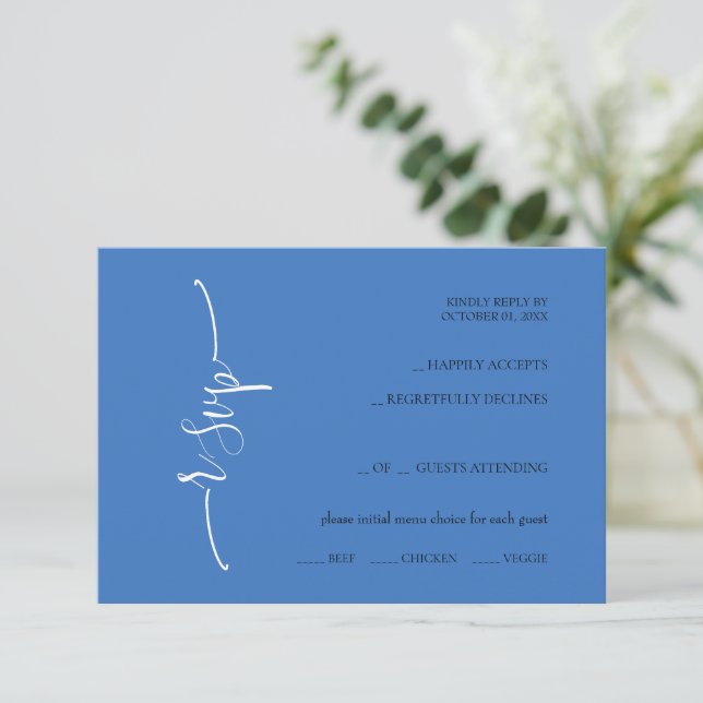 Dreamy Blue Calligraphy  RSVP Karte (Stehend Vorderseite)