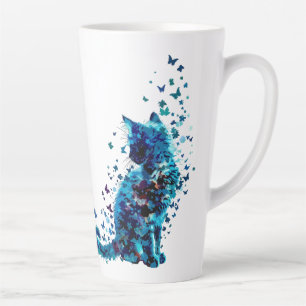 Dreamy Blue Cat - Butterfly & Floral Art Milchtasse
