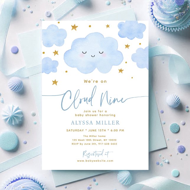 Dreamy Blue Cloud Nine Baby Shower Einladung (Von Creator hochgeladen)