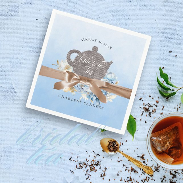 Dreamy Blue Floral und Bow Bridal Tee Serviette (Bridal tea themed with a bow and florals. Table napkins are a necessity.)