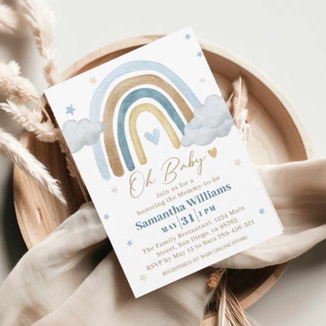 Dreamy Blue Gold Boho Baby Dusche Einladung (Von Creator hochgeladen)