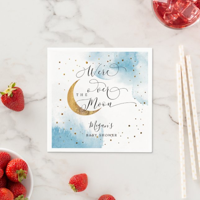 Dreamy Blue Gold über der Mond Baby Dusche Serviette (Beispiel)