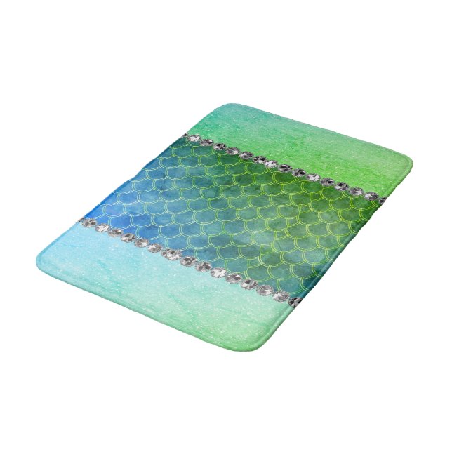 Dreamy Blue Green Mermaid Diamond Bling Badematte (Schrägansicht)