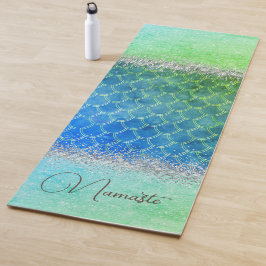 Dreamy Blue Green Mermaid Glittery Bling Yogamatte