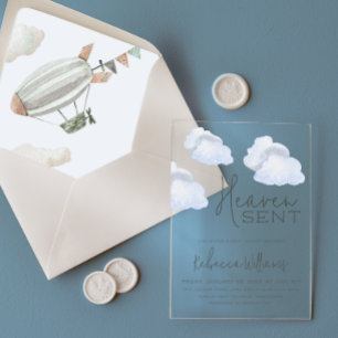 Dreamy Blue Heaven Sent Sky Themed Boy Baby Dusche Acryleinladungen