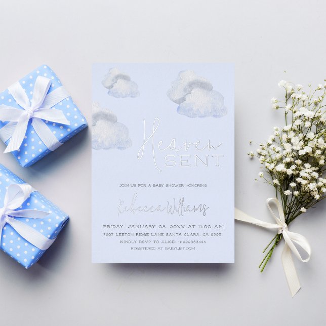 Dreamy Blue Heaven Sent Sky Themed Boy Baby Dusche Folieneinladung (Von Creator hochgeladen)