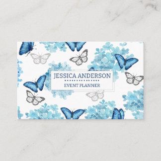 Dreamy Blue Hydrangea und Butterfly Event Planner Visitenkarte