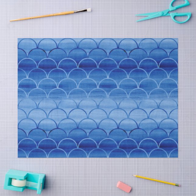 Dreamy Blue Painted Fan Shapes Seidenpapier (Basteln)