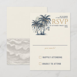 Dreamy Blue Palm Trees Wedding RSVP Karte