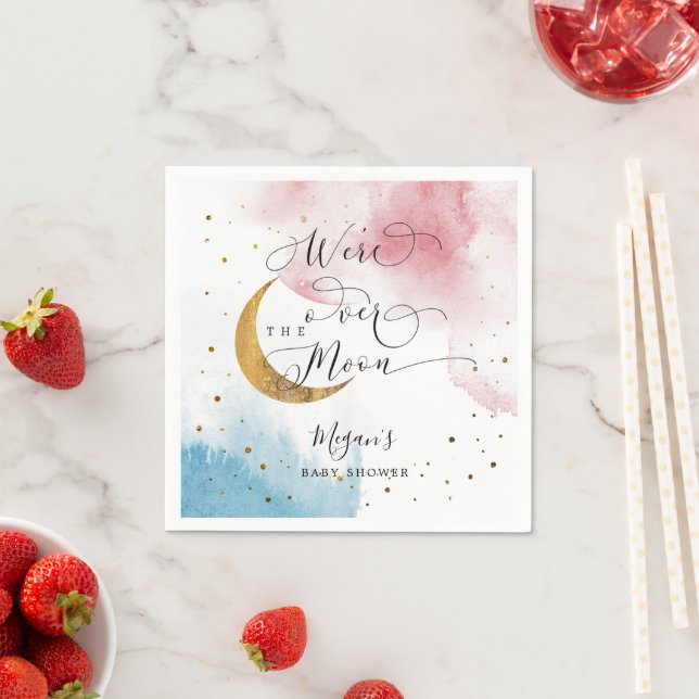Dreamy Blue Pink Gold über der Mond Baby Dusche Serviette (Beispiel)
