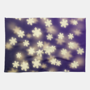 Dreamy Blue Snowflake Bokeh Lights Geschirrtuch