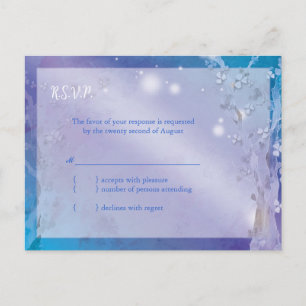 Dreamy Blue Tree Wedding RSVP Einladungspostkarte