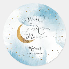 Dreamy Blue über der Mond Boy Baby Dusche Runder Aufkleber