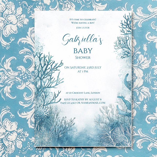 Dreamy Blue Under Sea Baby Shower Einladung (Von Creator hochgeladen)
