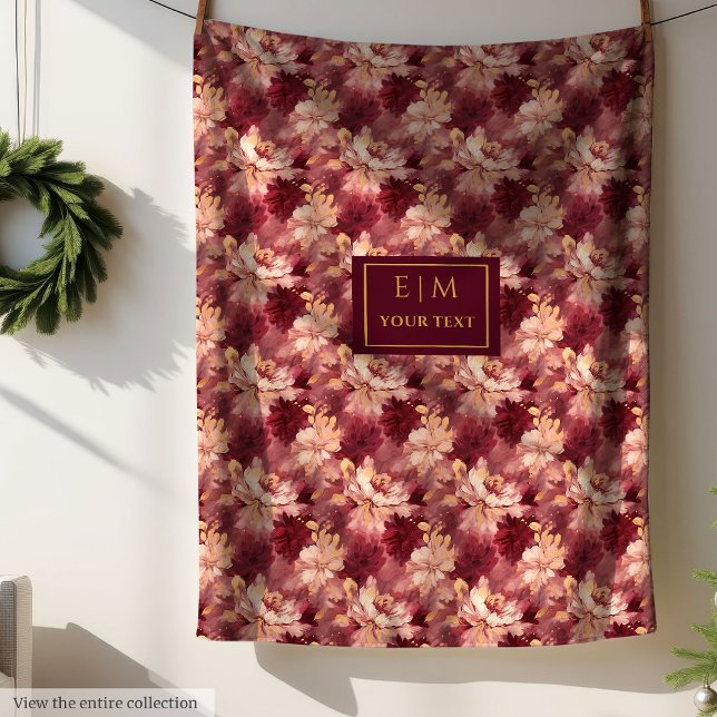 Dreamy Blush Burgundy Gold Personalisiert Floral Fleecedecke (Dreamy Blush Burgundy Gold Personalized Floral Fleece Blanket )