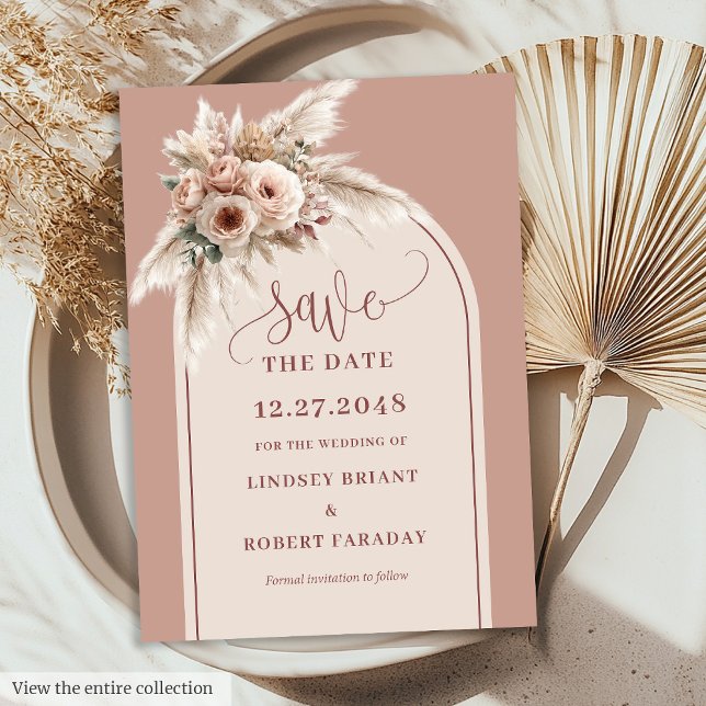 Dreamy Boho Dusty Pink Floral Arch Save the Date Einladung (Dreamy Boho Dusty Pink Floral Arch Save the Date)