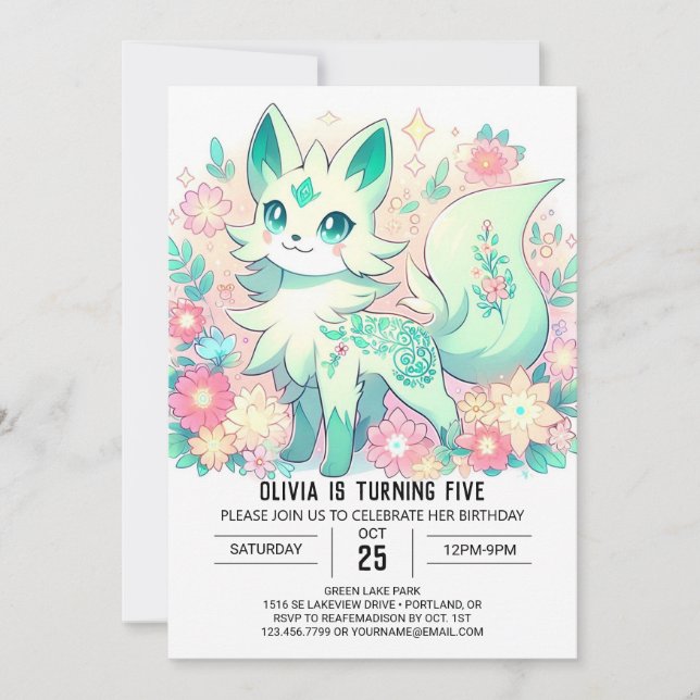 Dreamy Boho Fox Digital Geburtstag Einladung (Vorderseite)