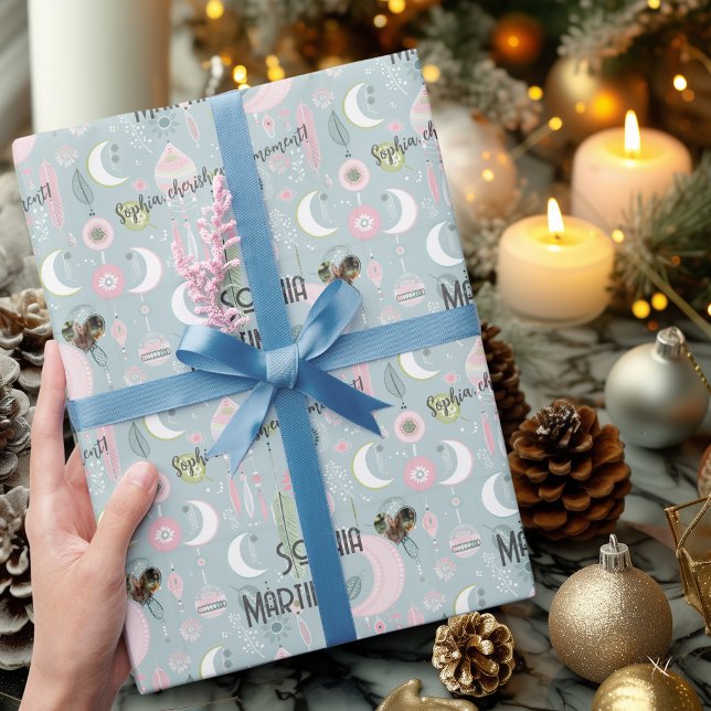 Dreamy Boho Night Sky Design mit Foto und Name Geschenkpapier (Von Creator hochgeladen)