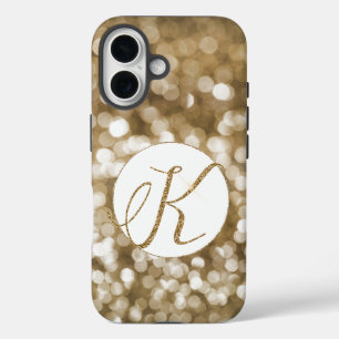 Dreamy Bokeh Gold Glitzer Letter K Monogram iPhone 16 Hülle