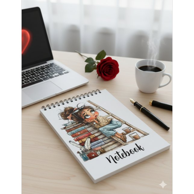 Dreamy Bookish Girl – Aesthetic Reading & Coffee Notizblock (Von Creator hochgeladen)