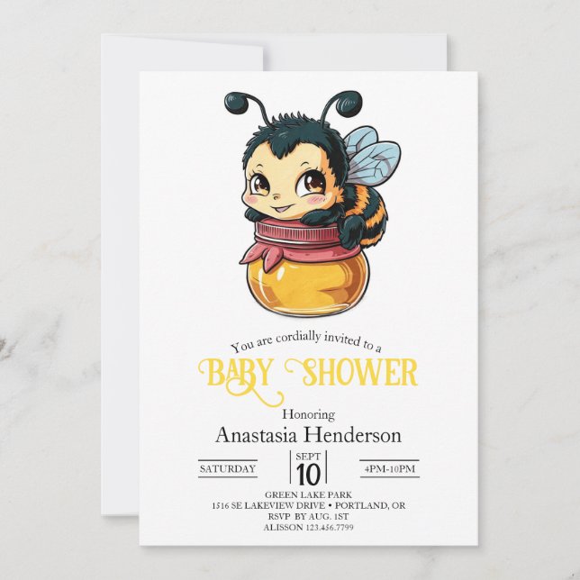 Dreamy Bumble Bee Baby Dusche Einladung (Vorderseite)