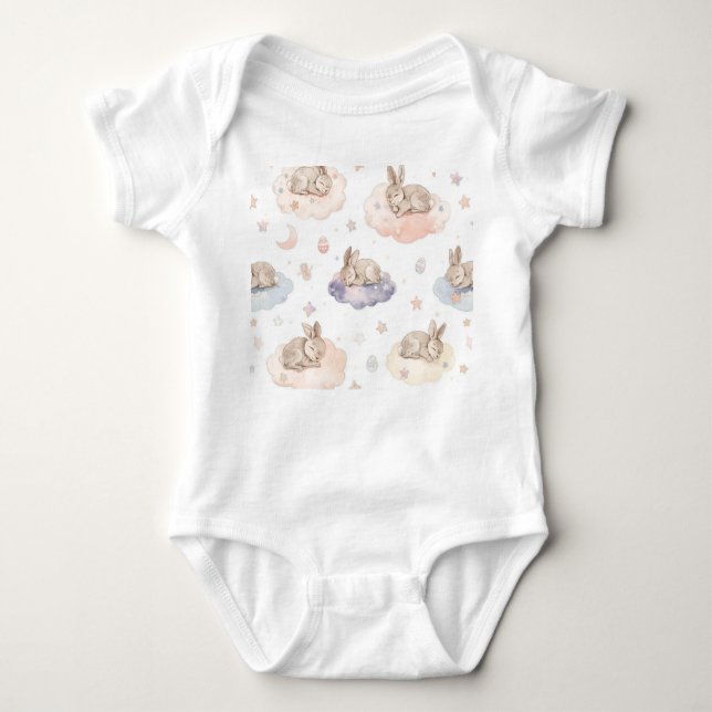 Dreamy Bunny Clouds Baby Bodysuit | Sleeping Bunny Baby Strampler (Vorderseite)