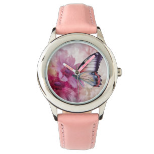 Dreamy Butterfly mit rosafarbenen Blume Armbanduhr