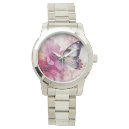 Dreamy Butterfly mit rosafarbenen Blume Armbanduhr