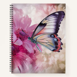 Dreamy Butterfly mit rosafarbenen Blume Notizbuch