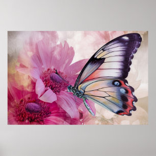 Dreamy Butterfly mit rosafarbenen Blume Poster