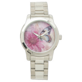 Dreamy Butterfly über die Leinwand der Blumen Armbanduhr