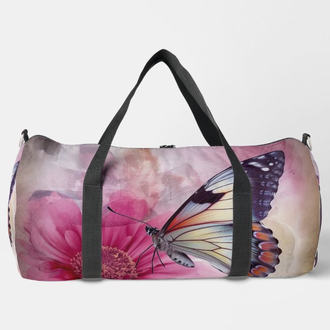 Dreamy Butterfly über die Leinwand der Blumen Duffle Bag (Vorderseite)