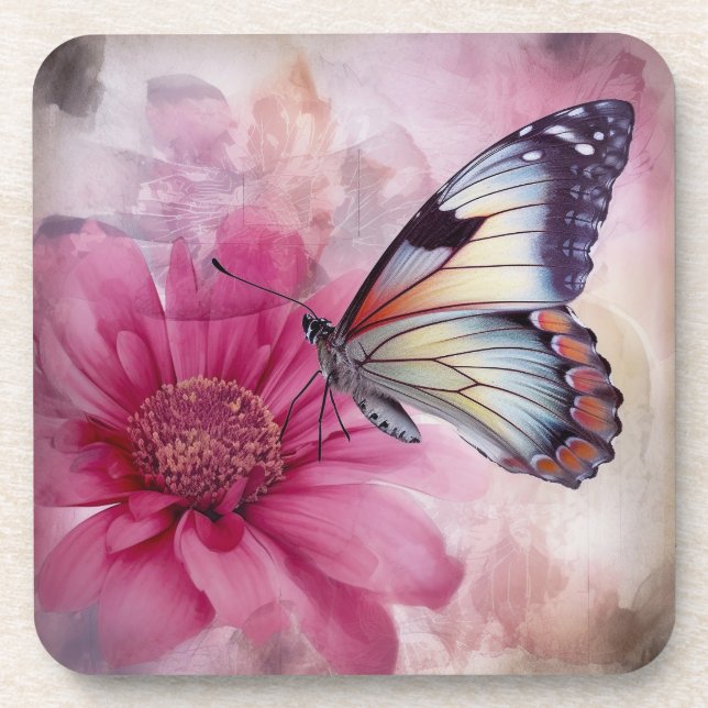 Dreamy Butterfly über die Leinwand der Blumen Getränkeuntersetzer (Vorderseite)