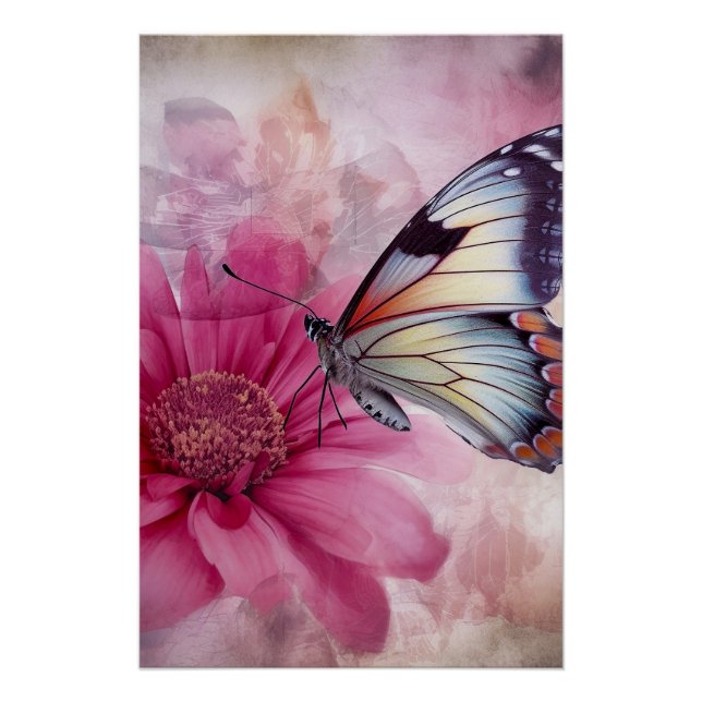 Dreamy Butterfly über die Leinwand der Blumen Poster (Vorderseite)
