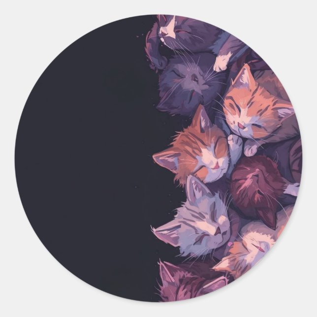 Dreamy Cat Nickerchen - Grosses Kitten Illustratio Runder Aufkleber (Vorderseite)