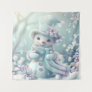 Dreamy Christmas Snowman Tapestry Wandteppich