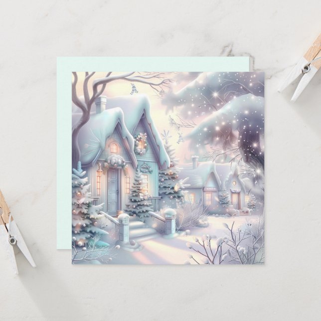 Dreamy Christmas Village Grußkarte (Vorderseite/Rückseite Beispiel)