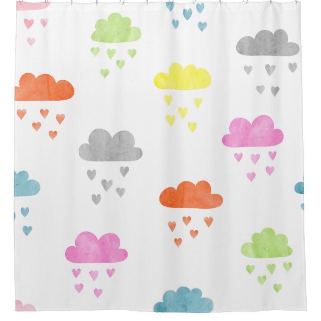 Dreamy Clouds: Wasserfarbener Herzrain Duschvorhang (Vorderseite)