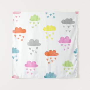Dreamy Clouds: Wasserfarbener Herzrain Wandteppich