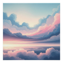 Dreamy Cloudscape Horizon | Soft Pink and Blue Sky Poster