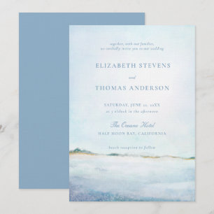 Dreamy Coastal Ocean Beach Moderne Elegante Hochze Einladung